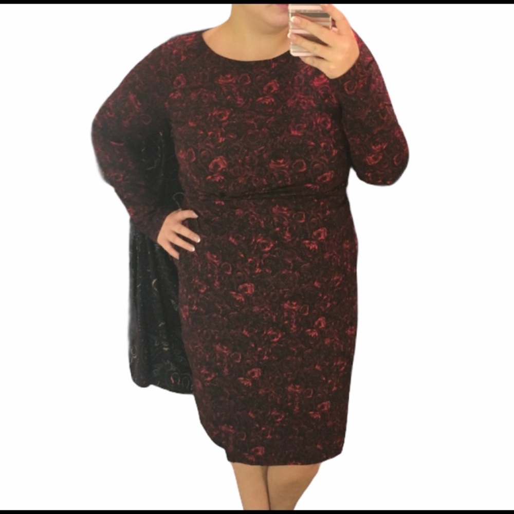 Talbots jersey faux wrap dress in black/red rose